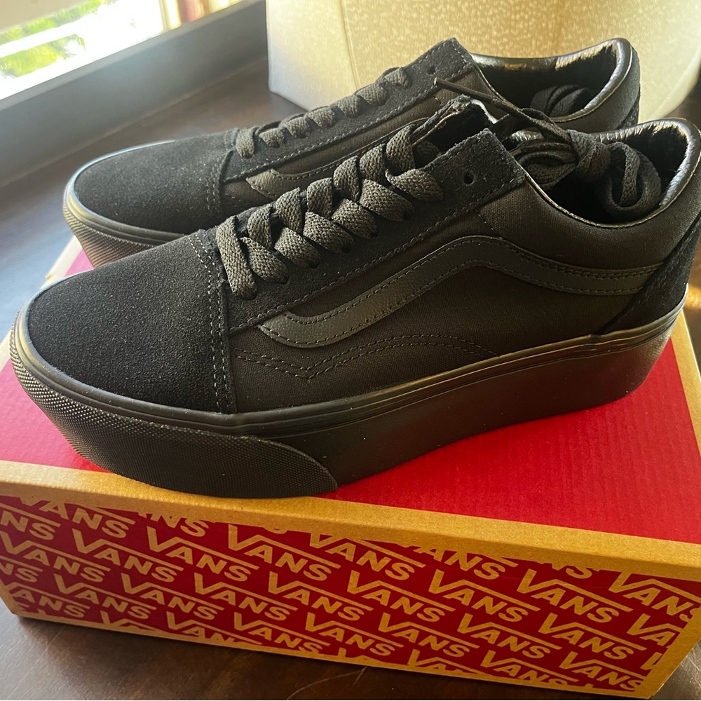 Vans Black Platform Sneakers Old Skool Stackform NEW